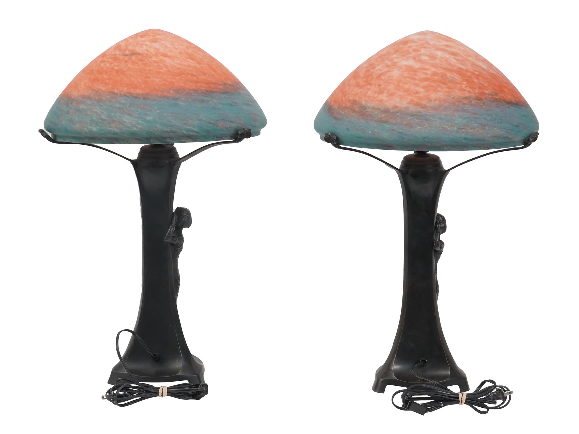 PAIR OF ART NOUVEAU STYLE TWO TONE TABLE LAMPS PIC-3